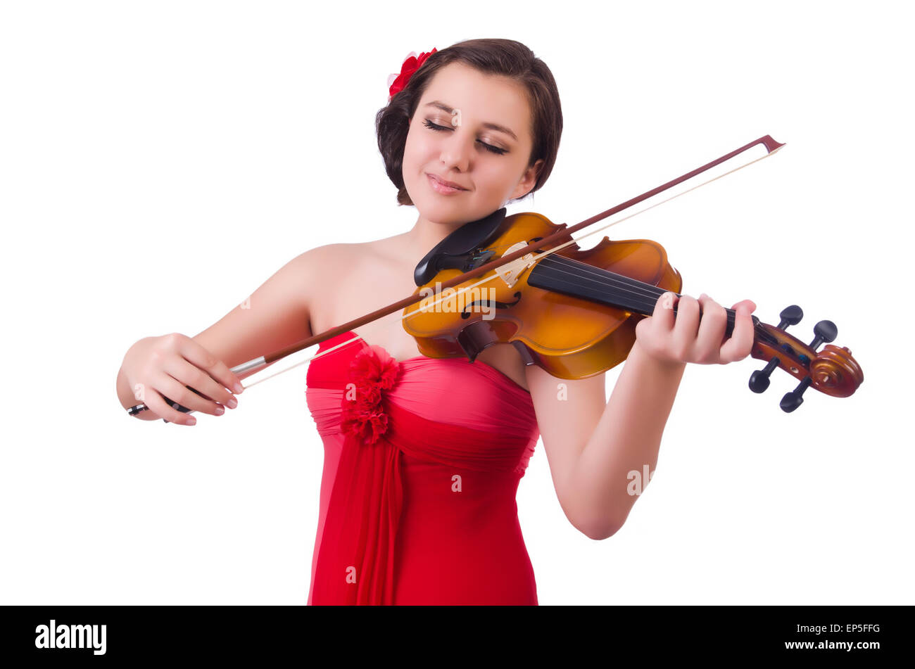 Young girl with violin on white Stock Photo - Alamy