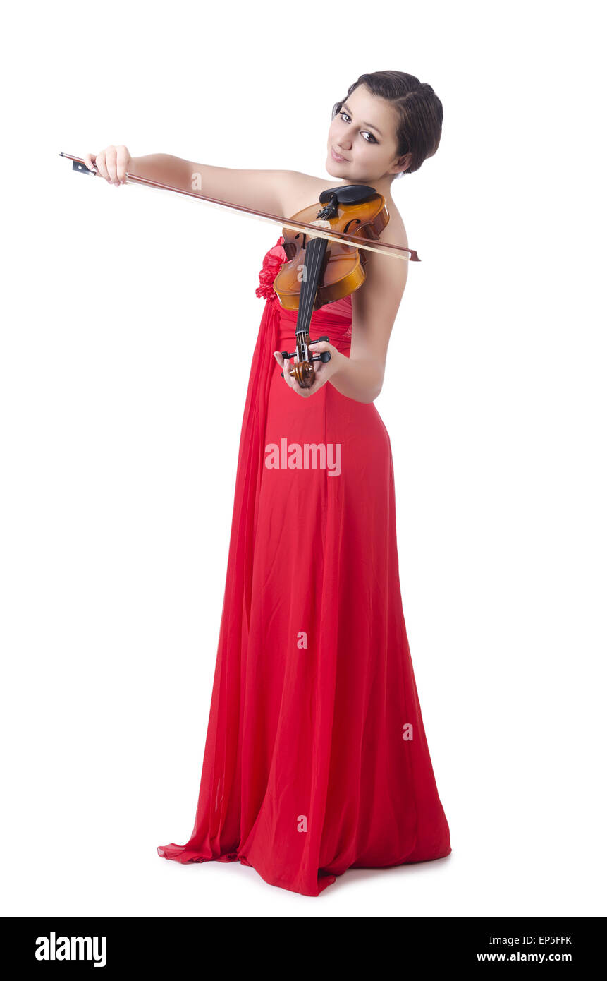 Young girl with violin on white Stock Photo - Alamy