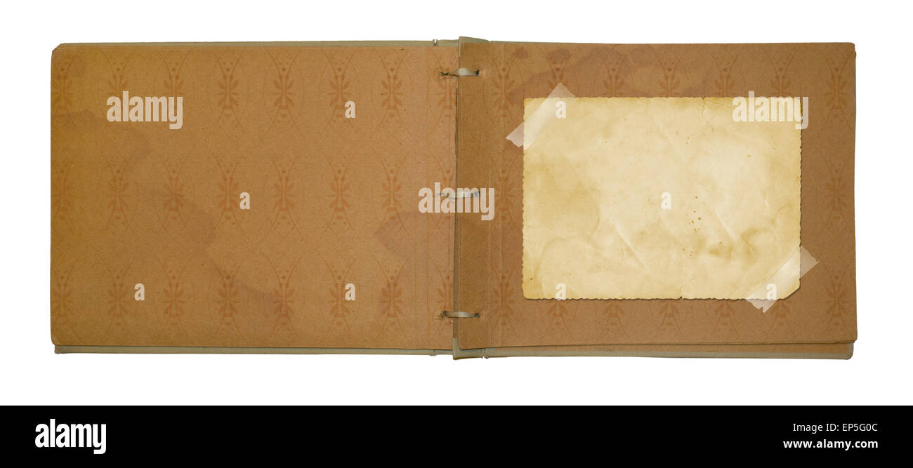 Vintage photoalbum for photos on white isolated background Stock Photo