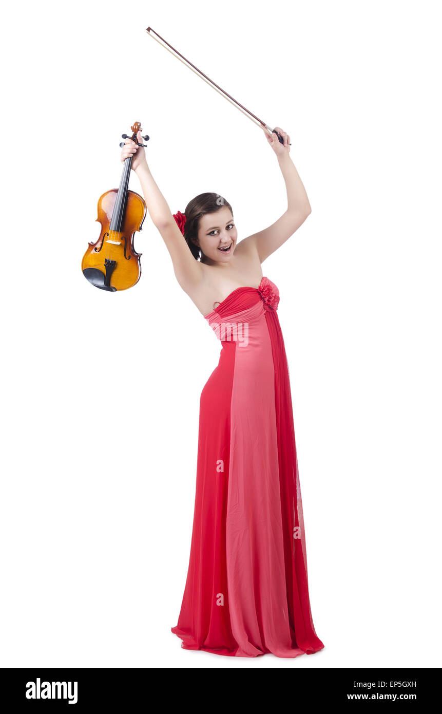 Young girl with violin on white Stock Photo - Alamy