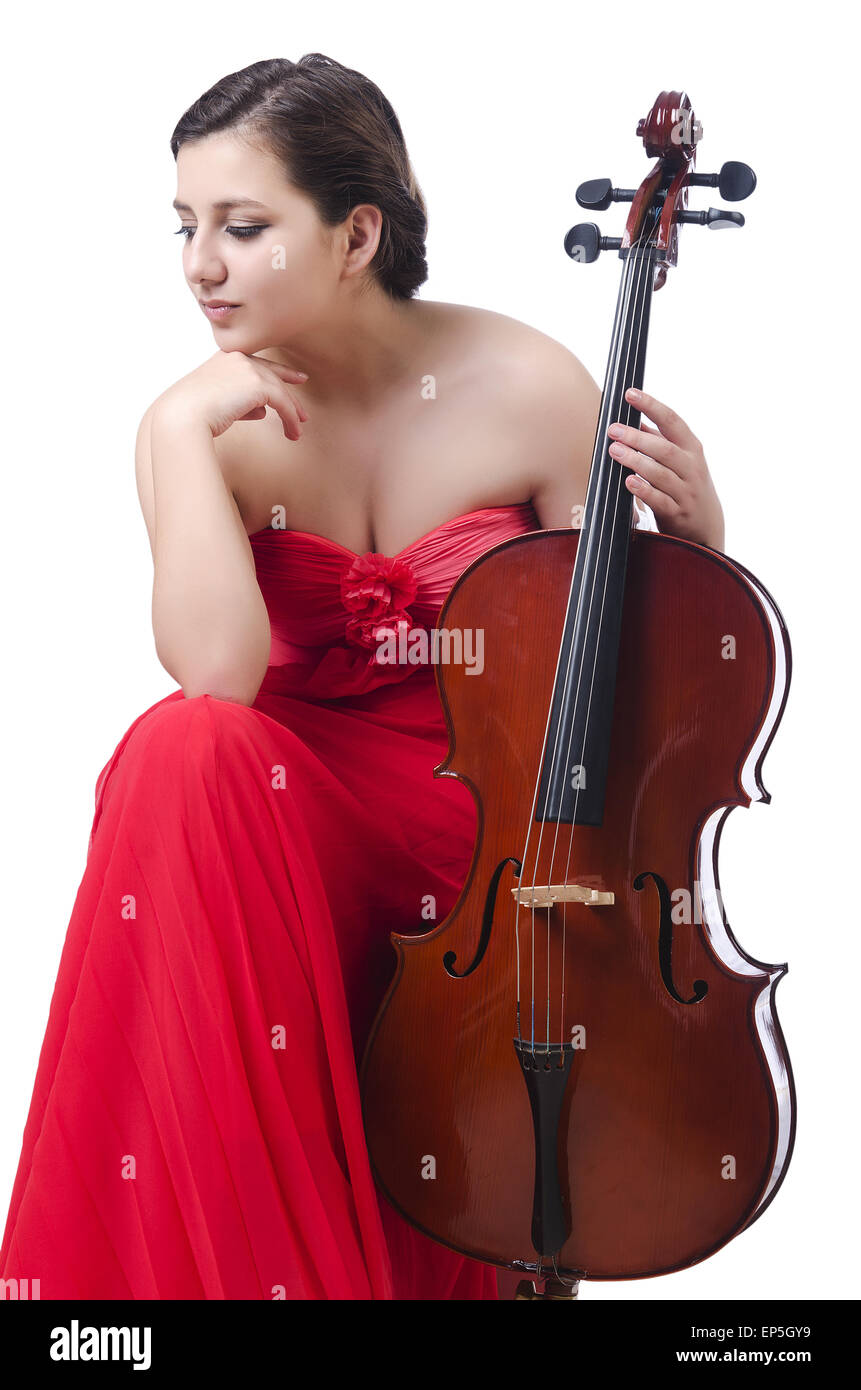 Young girl with violin on white Stock Photo - Alamy
