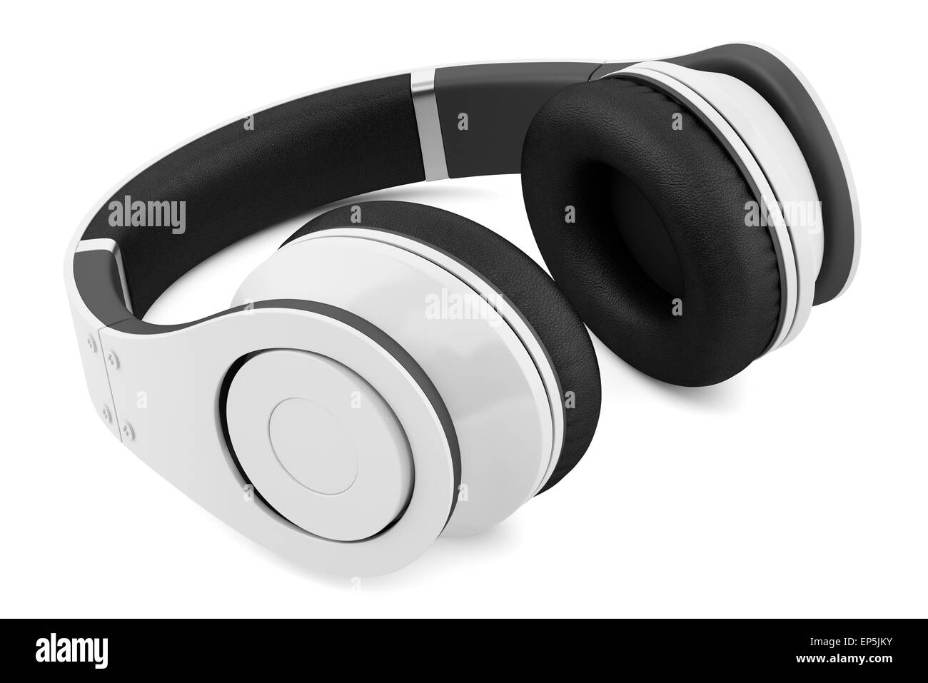 white and black wireless headphones isolated Stock Photo