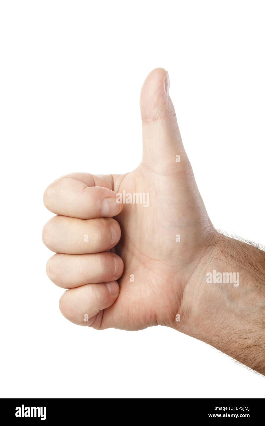 thumb up male hand isolated on white background Stock Photo