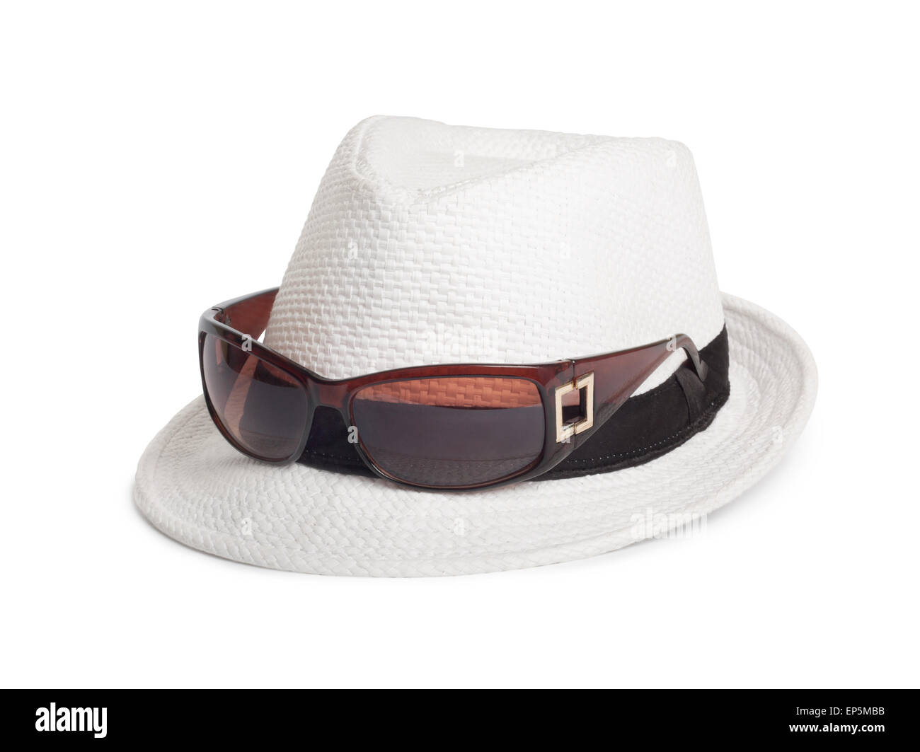 Sunglasses and a white summer hat on an isolated background Stock Photo ...