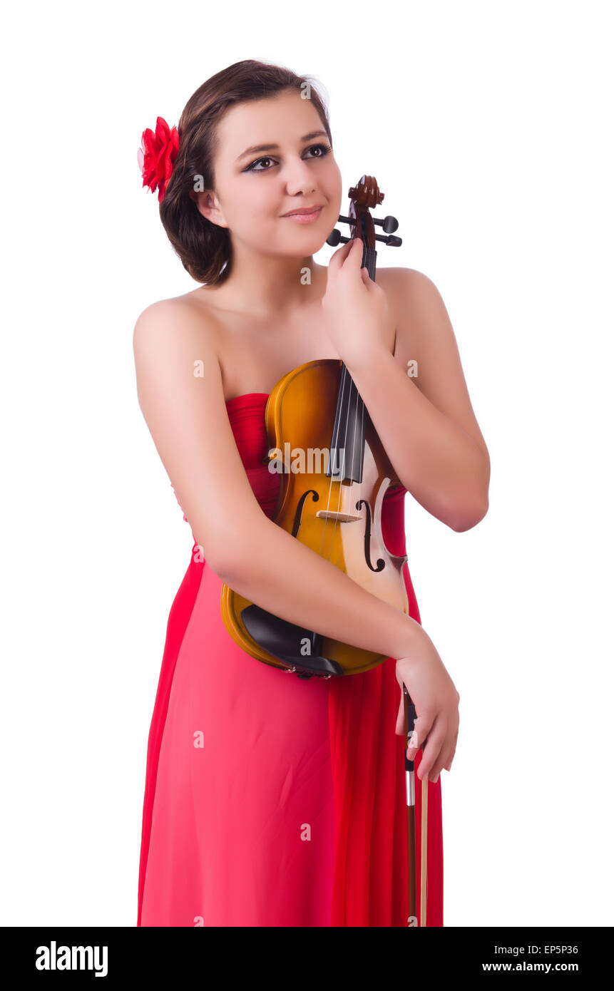 Young girl with violin on white Stock Photo - Alamy