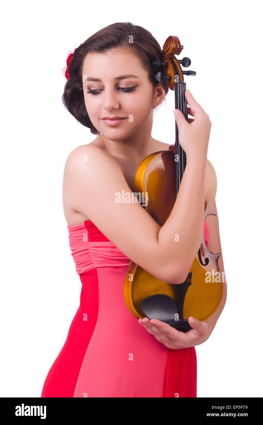 Young girl with violin on white Stock Photo - Alamy