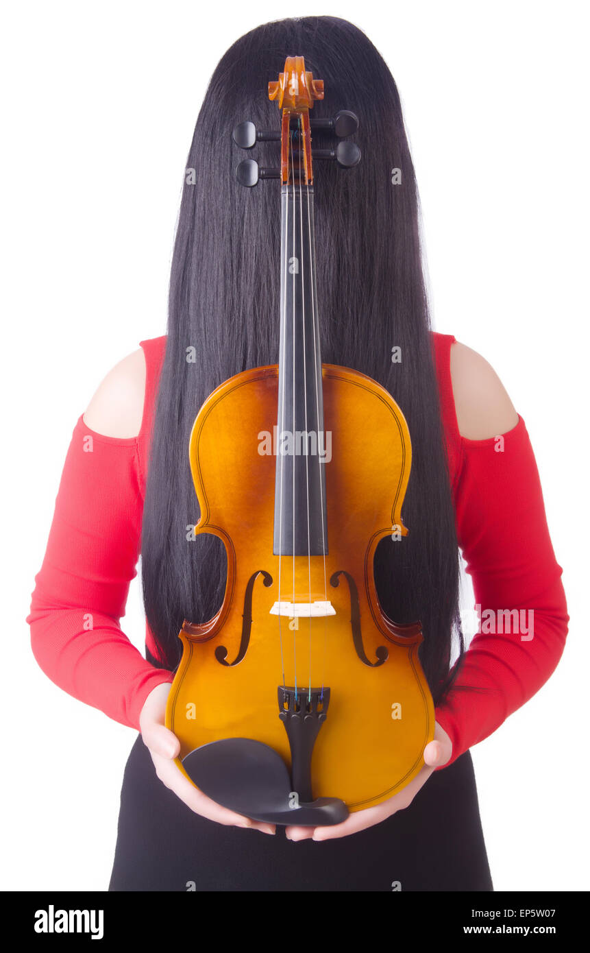 Young girl with violin on white Stock Photo - Alamy