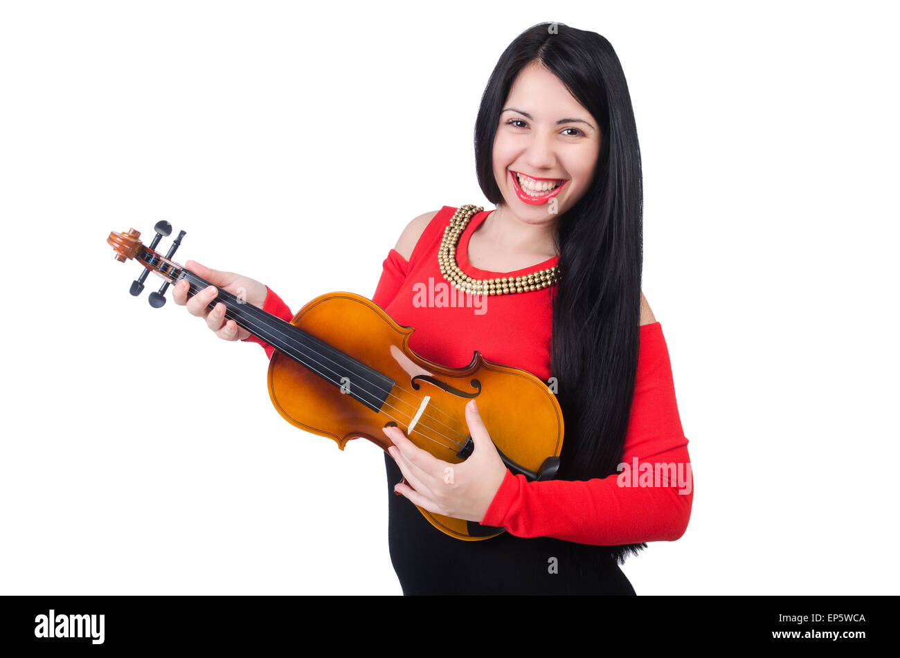 Young girl with violin on white Stock Photo - Alamy