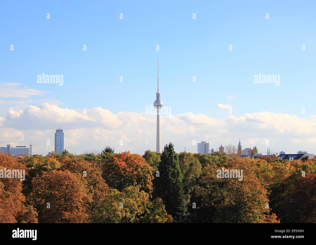 Skyline of Berlin Germany with autumn forest Stock Photo