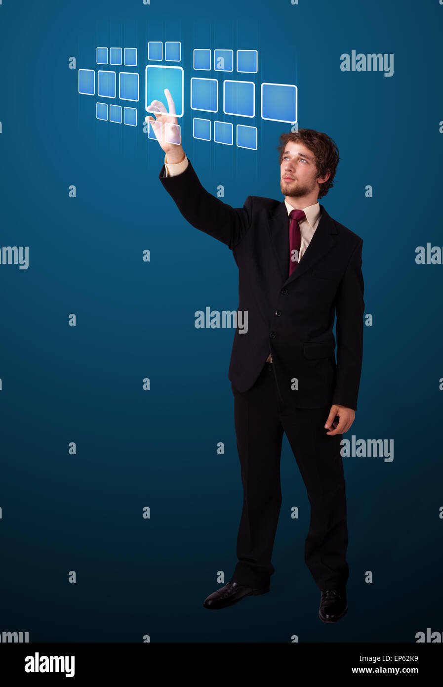 Businessman pressing high tech type of modern buttons Stock Photo - Alamy