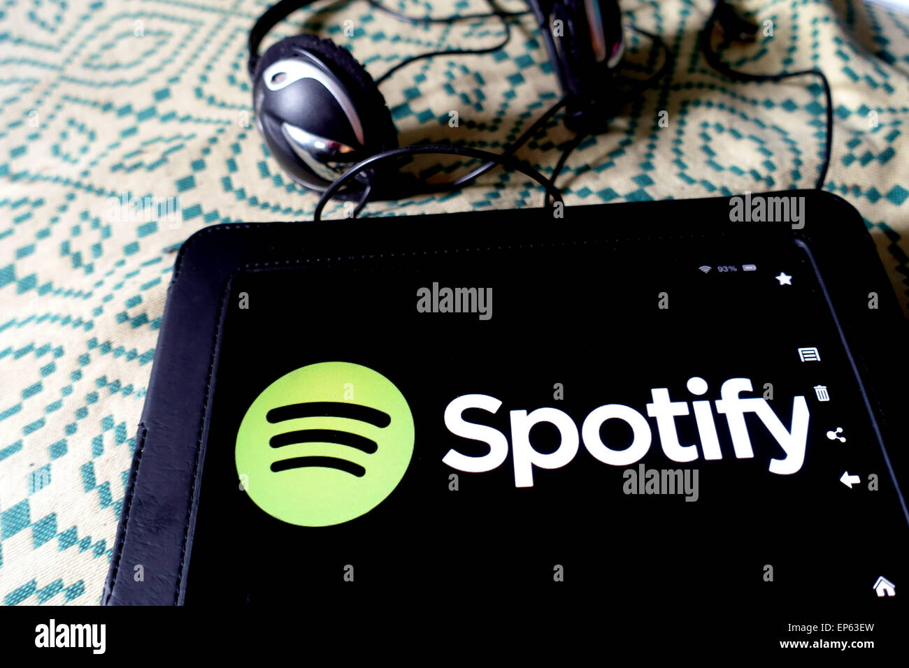 Spotify music player logo on a tablet device, London Stock Photo