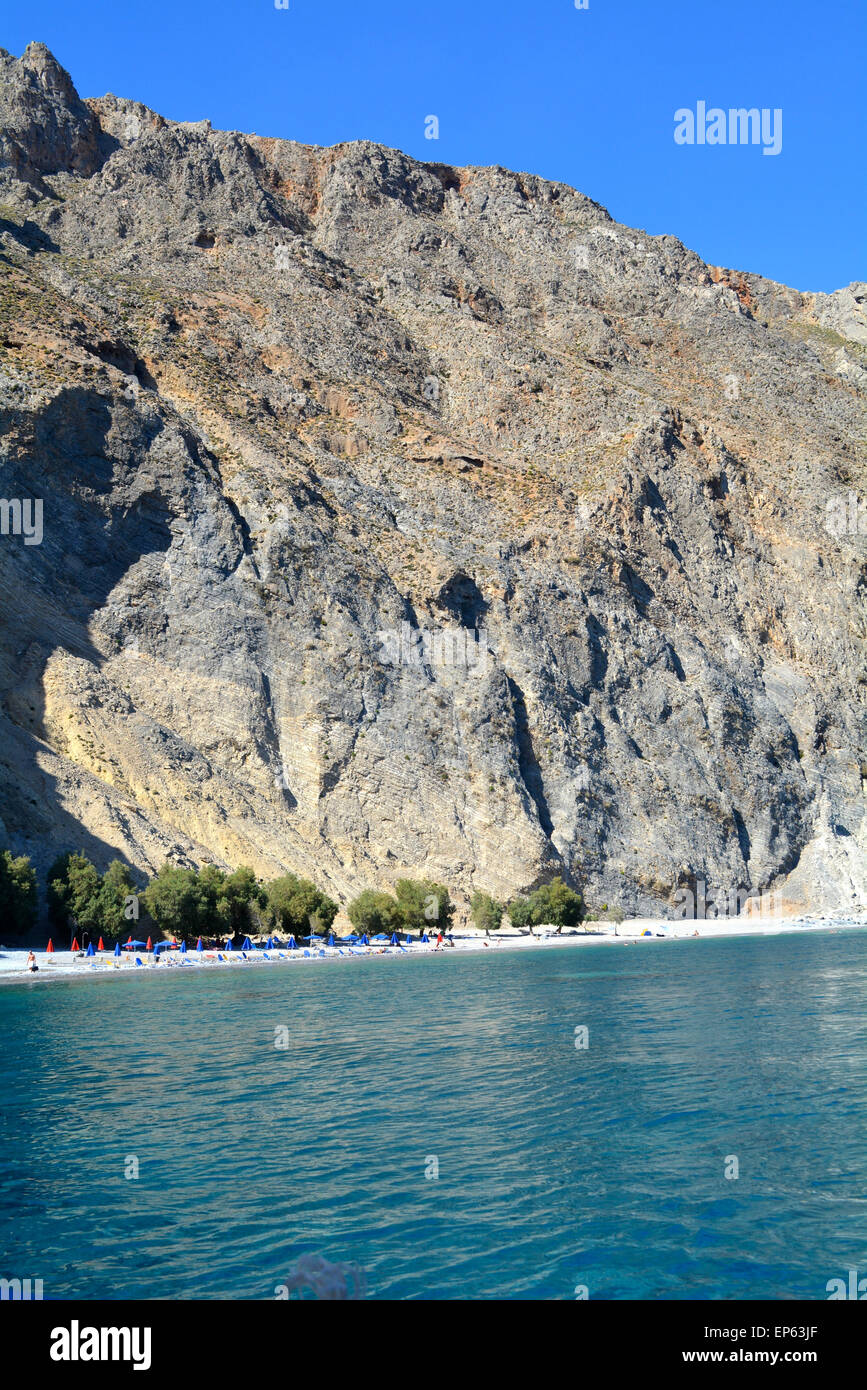 A view of Sweetwater beach from the sea in Crete Greece Stock Photo