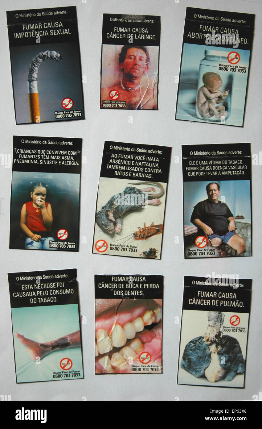 brazil cigarette packaging Brazil, scary photos to warn smokers about the dangers of tobacco on cigarettes  packs Stock Photo