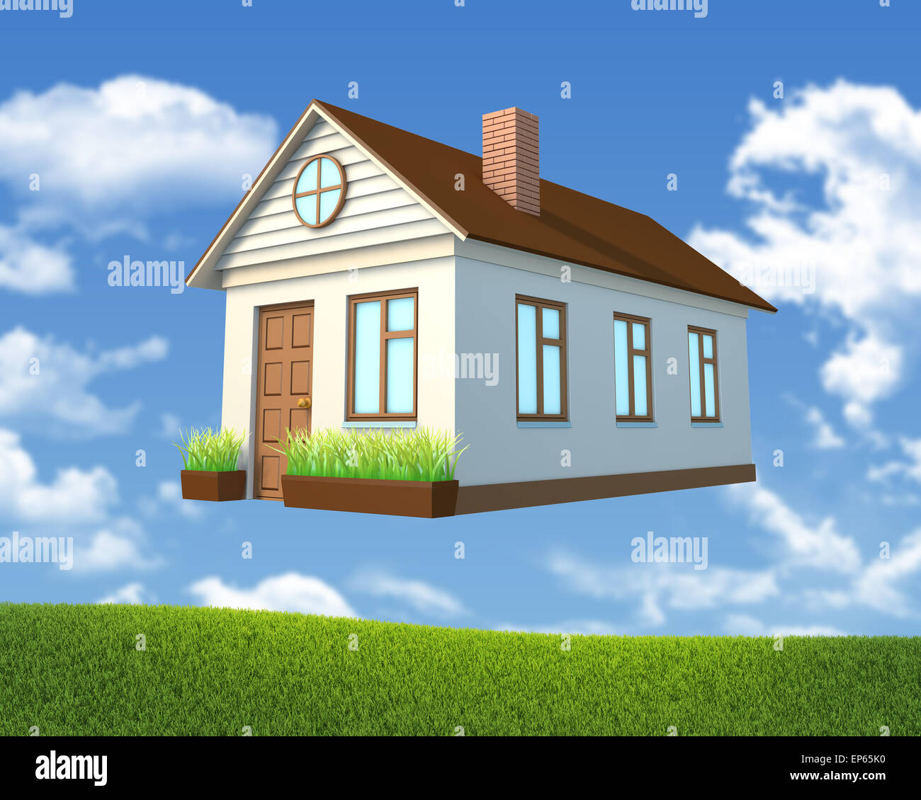 White house with brown roof Stock Photo - Alamy, image size:1300x1130