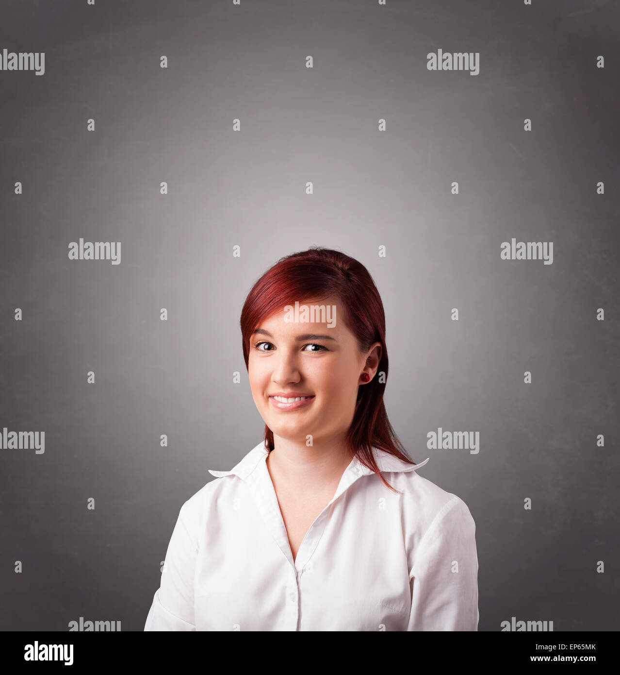 Young woman standing and thinking with copy space Stock Photo - Alamy