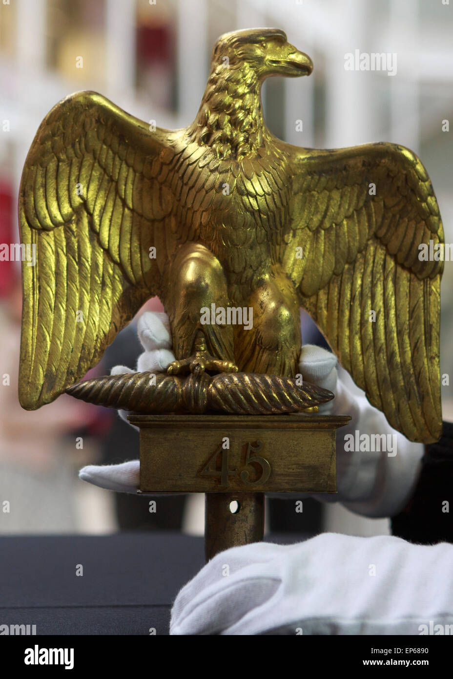 Edinburgh, Scotland, UK. 14th May, 2015.  National Museum of Scotland display an exhibition of The only two French Napoleonic imperial eagles captured at Waterloo- Ewart's Eagle and the Eagle from the standard of the 105th French Infantry captured by Royal Dragoons . Credit:  Pako Mera/Alamy Live News Stock Photo