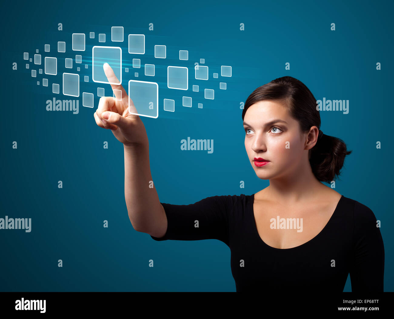 Businesswoman pressing high tech type of modern buttons Stock Photo - Alamy