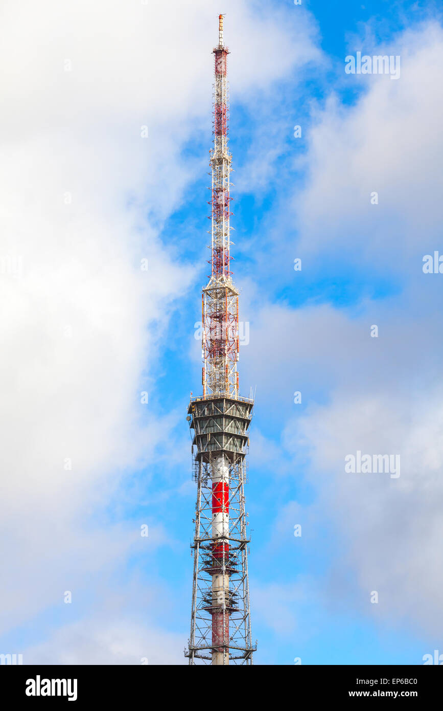Saint-Petersburg TV tower over cloudy sky background Stock Photo