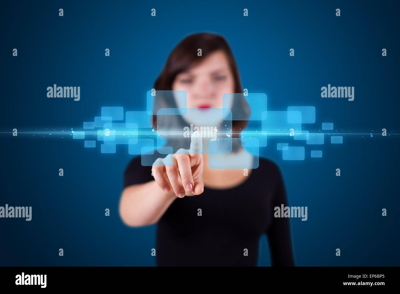 Businesswoman pressing high tech type of modern buttons Stock Photo - Alamy