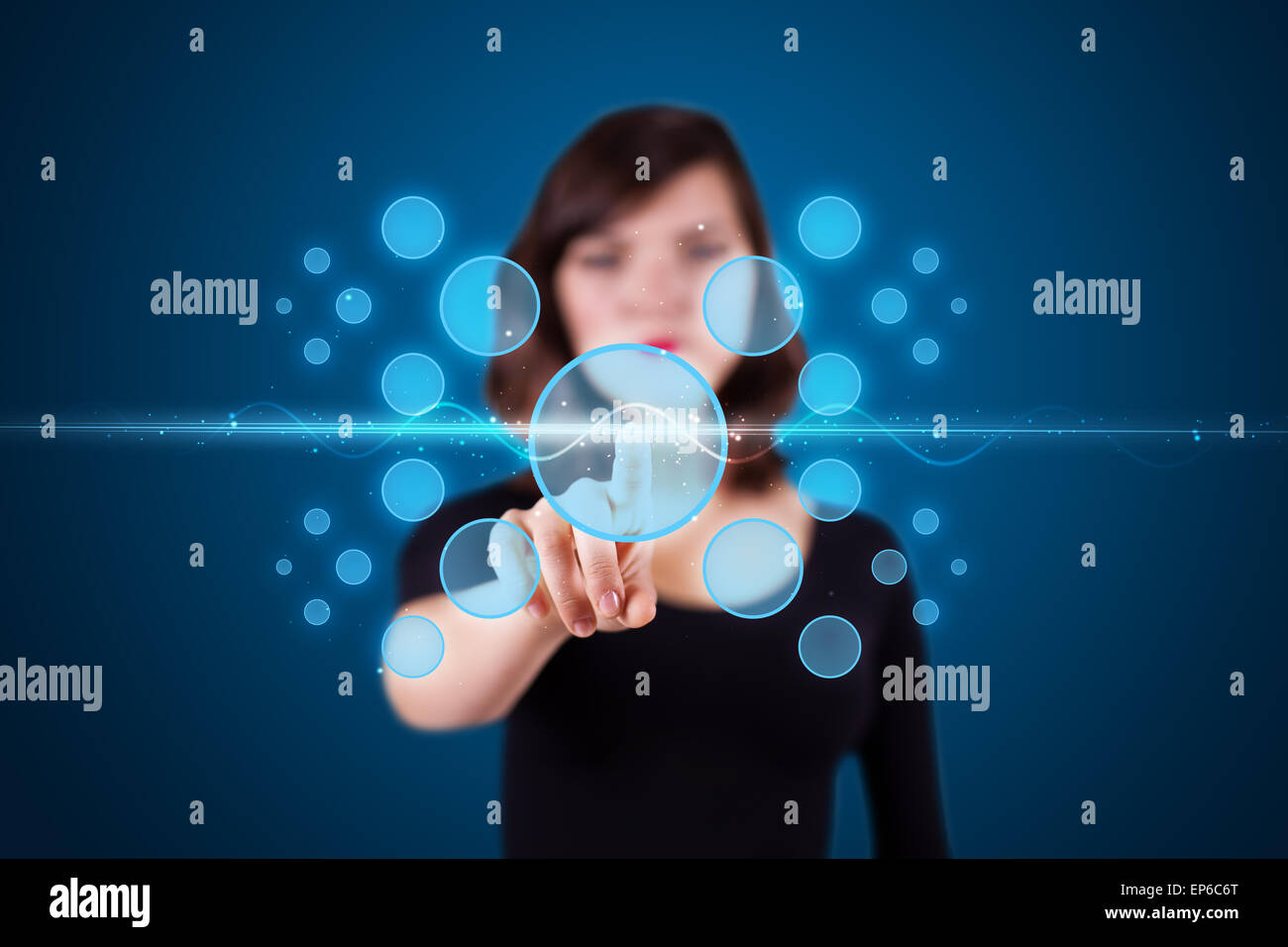 Businesswoman pressing high tech type of modern buttons Stock Photo - Alamy
