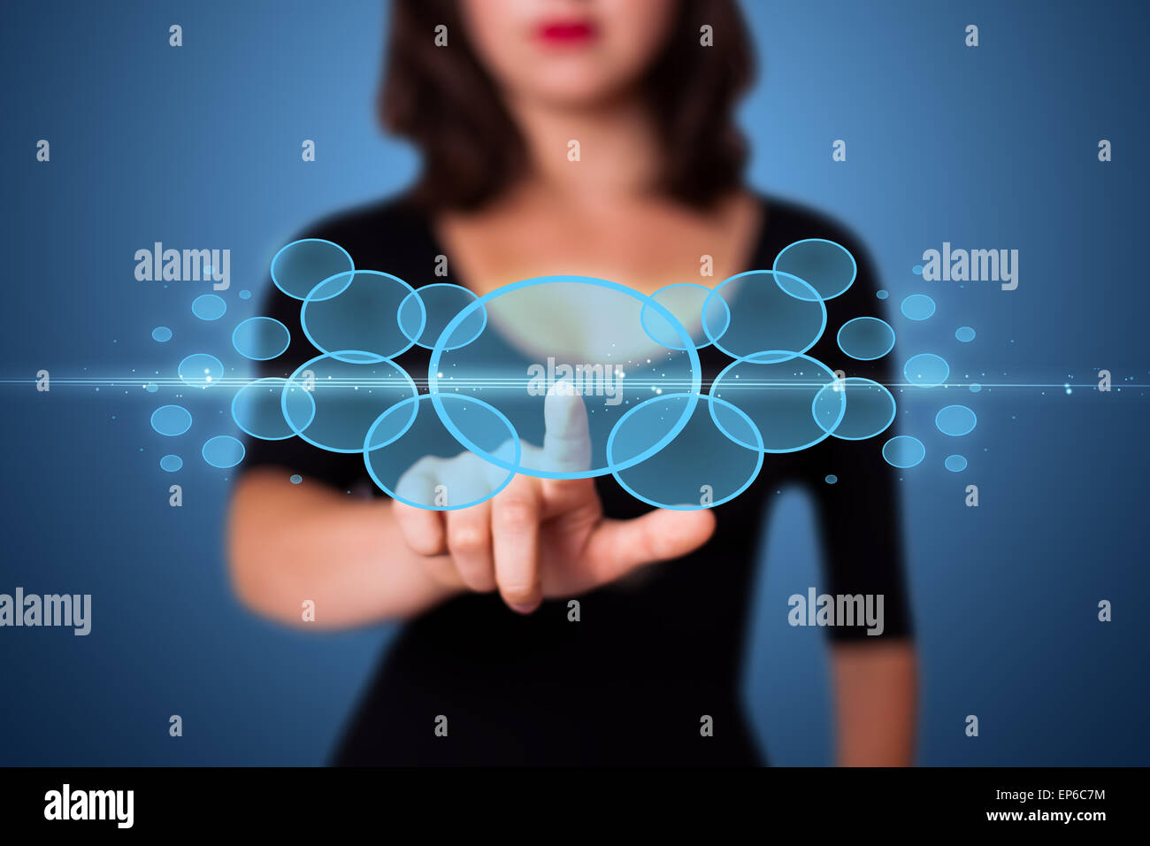 Businesswoman pressing high tech type of modern buttons Stock Photo - Alamy
