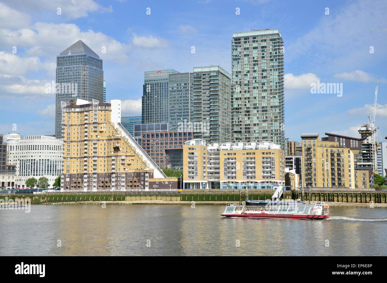 View of Canary Wharf from Rotherhithe, London, England, UK, SE16 Stock Photo