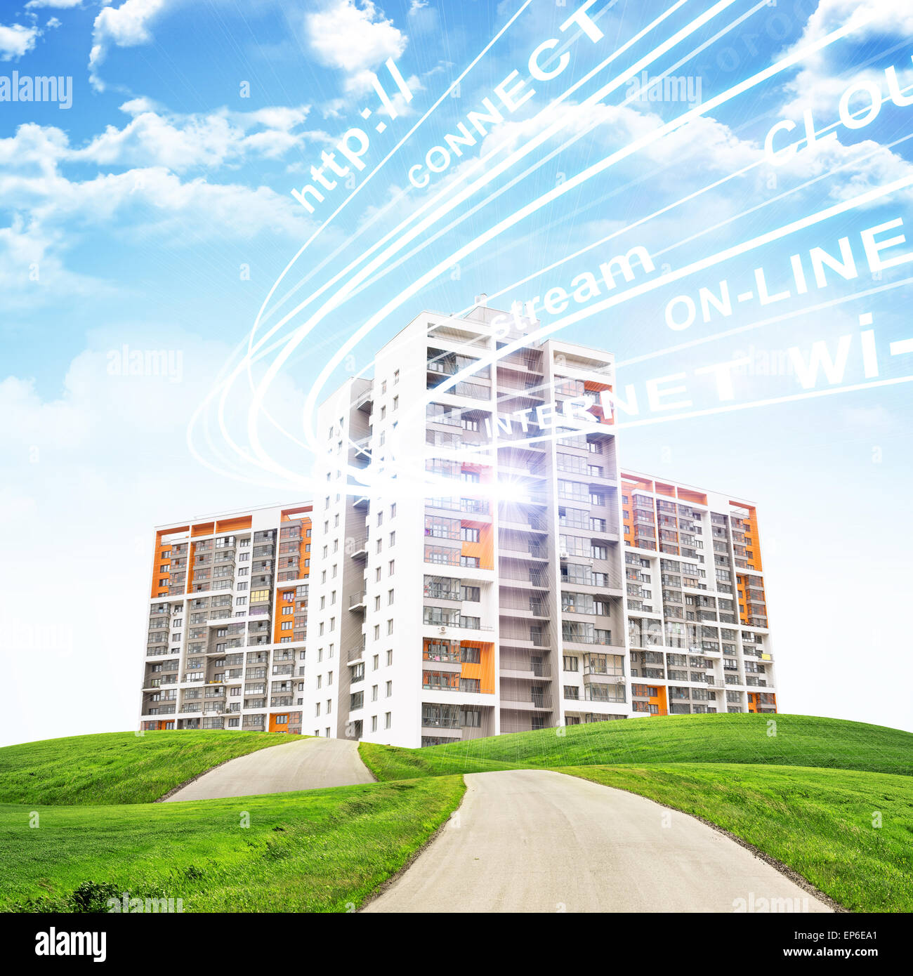 Cityscape under cloudy blue sky Stock Photo - Alamy
