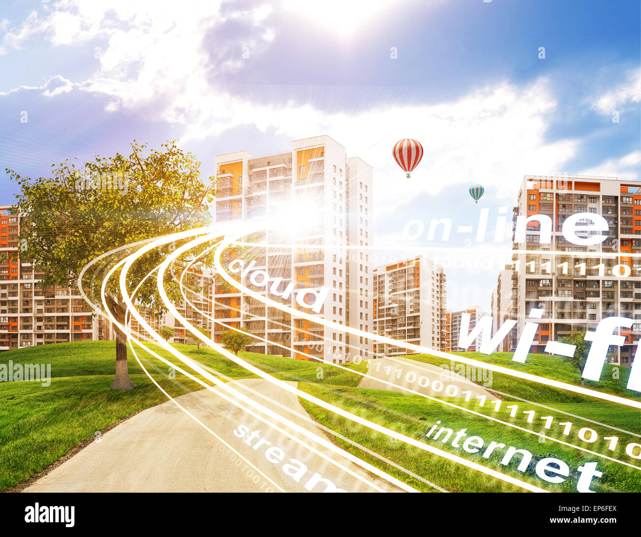 City under cloudy blue sky Stock Photo - Alamy