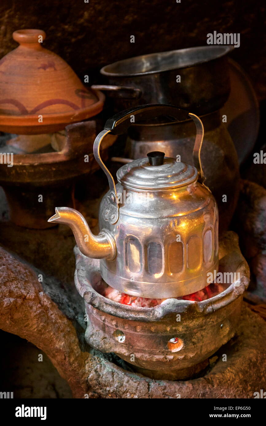 Traditional tea ceremony in Berber house. Ourica Valley, Morocco Stock Photo