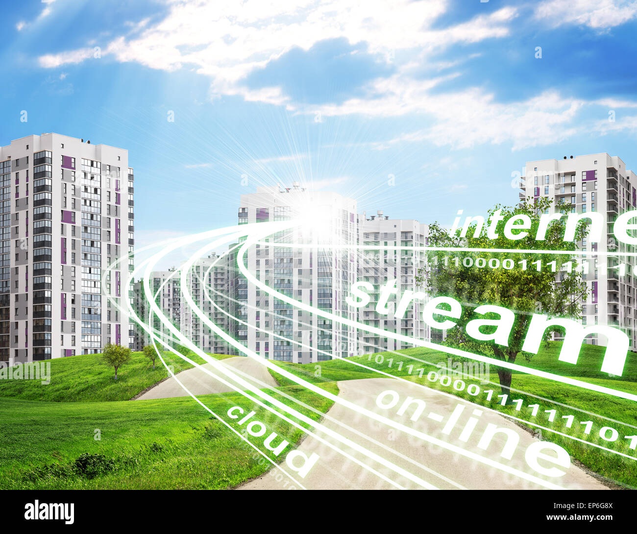 City under cloudy blue sky Stock Photo - Alamy