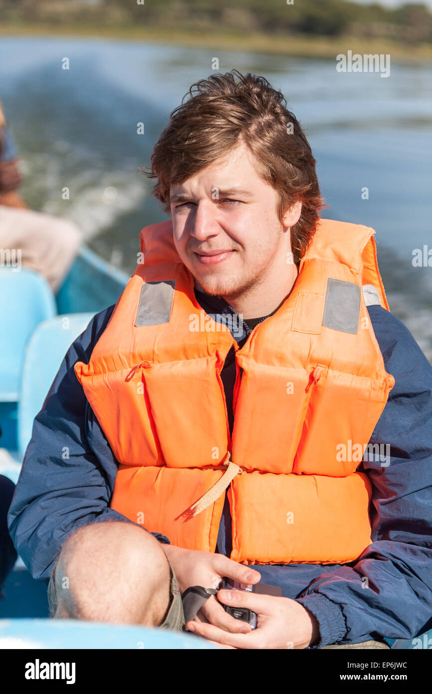 Portrait of a man in life jacket Stock Photo Alamy