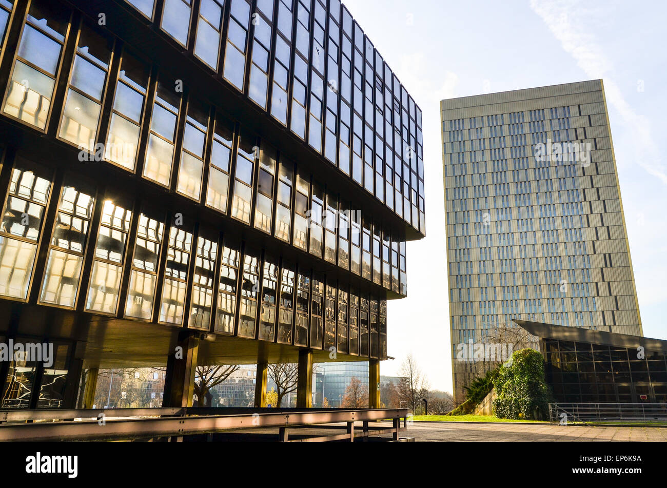 Morning light shining over the European Court of Justice and European Commission in Kirchberg, Luxembourg Stock Photo