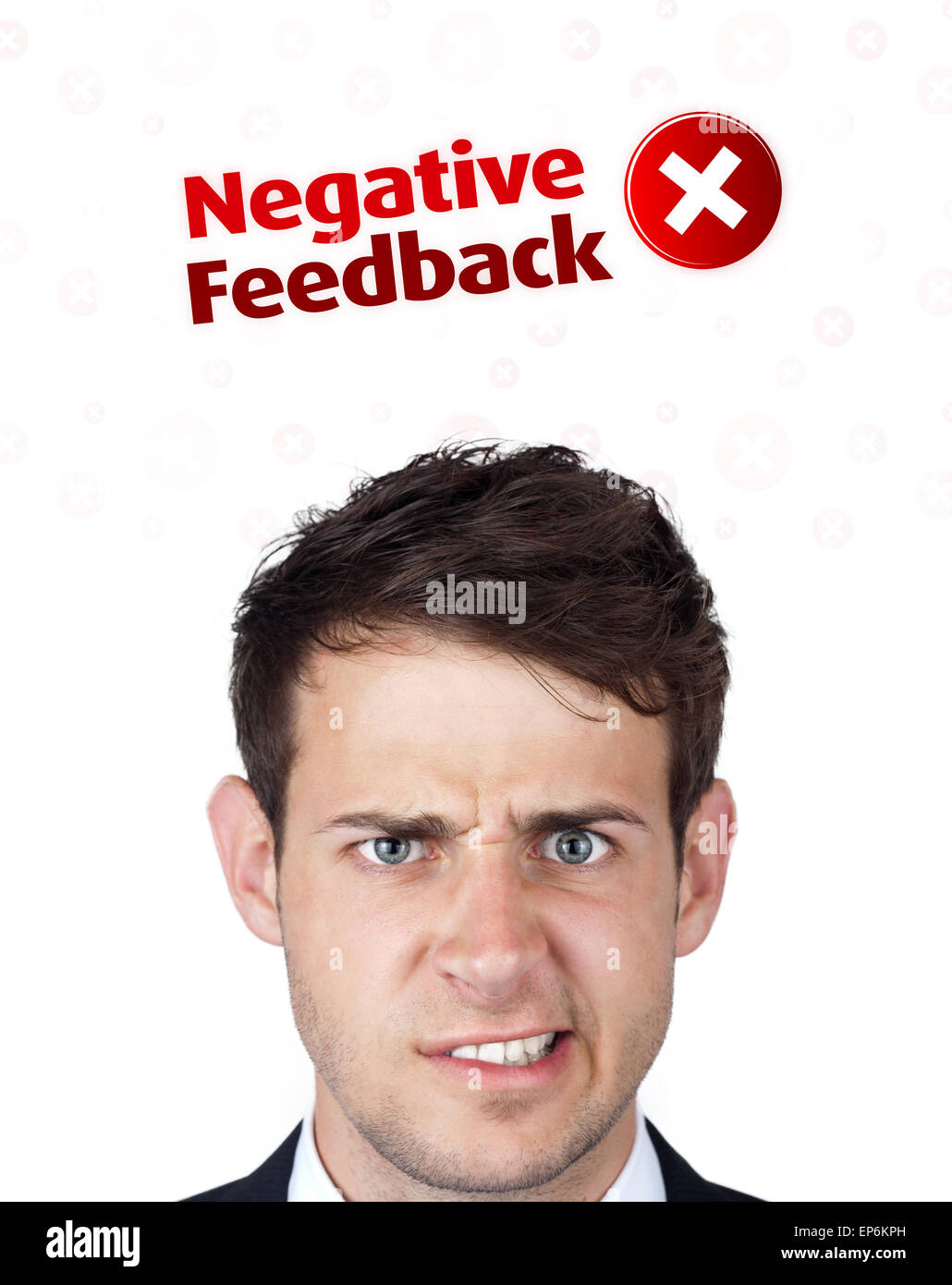 Young head looking at positive negative signs Stock Photo Alamy