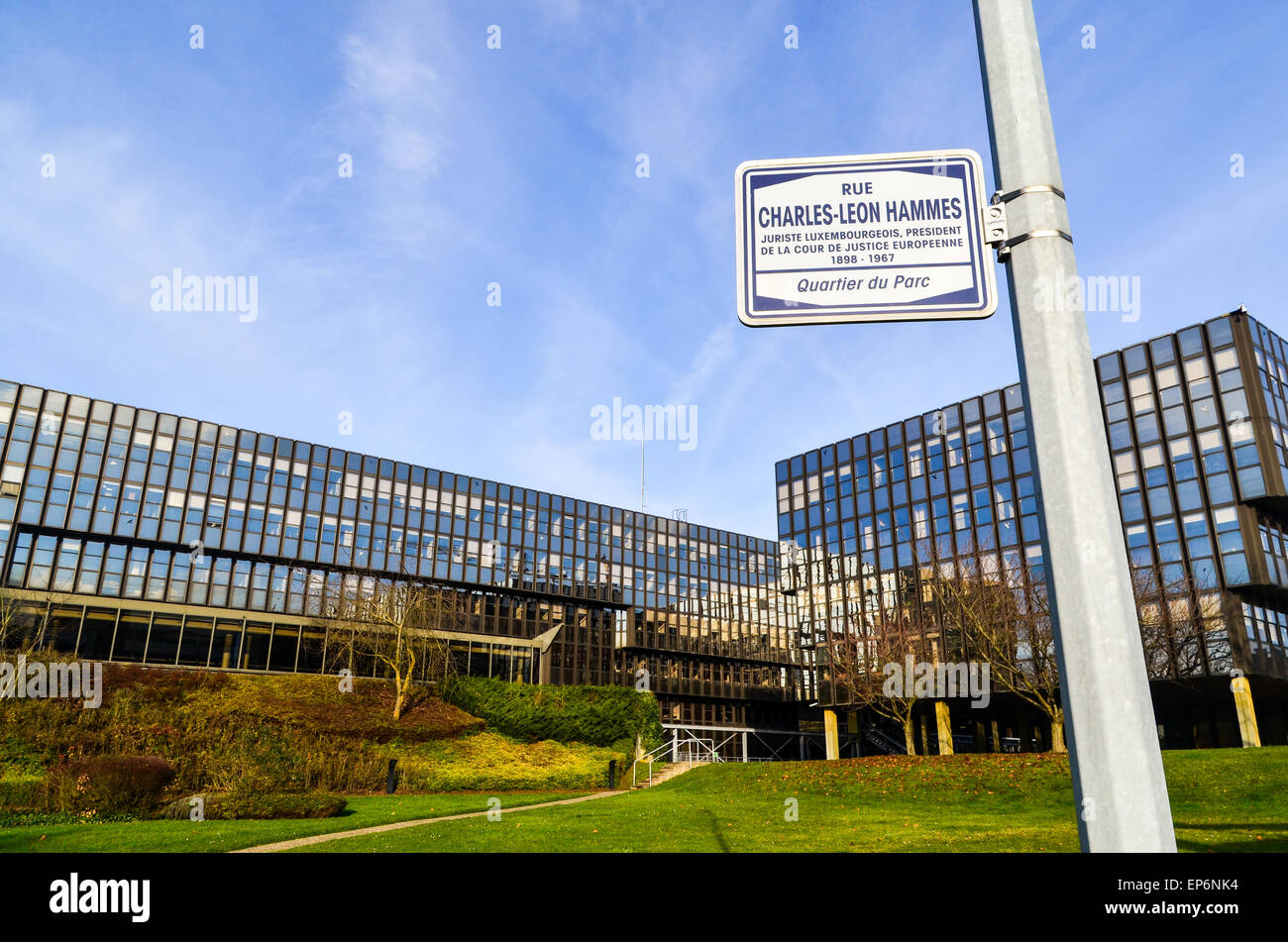 Street sign at the European Commission (Bâtiment Jean Monnet) in the  European Quarter, Kirchberg, Luxembourg Stock Photo - Alamy