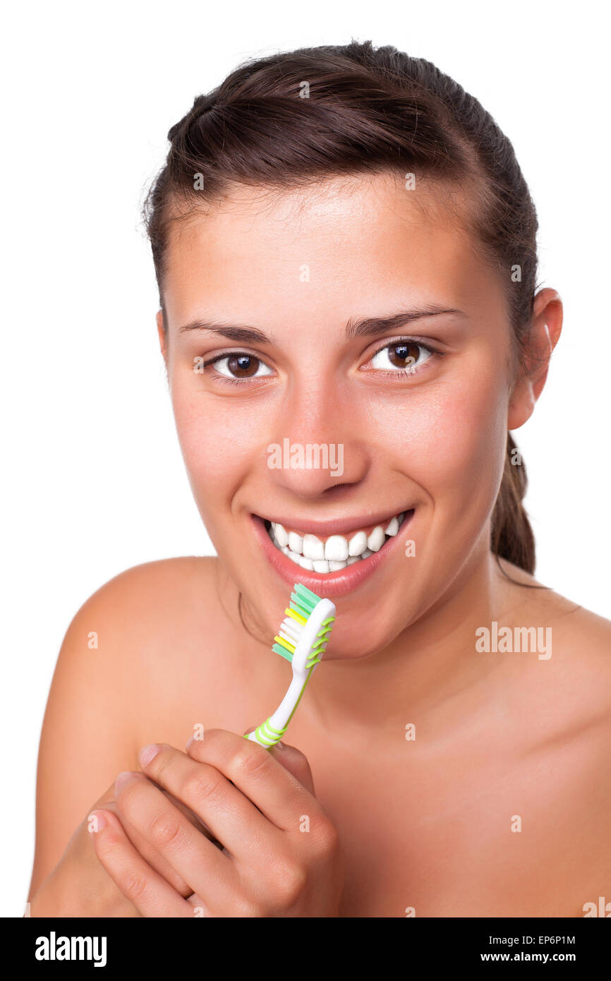 Girl Brushing her Teeth Stock Photo Alamy