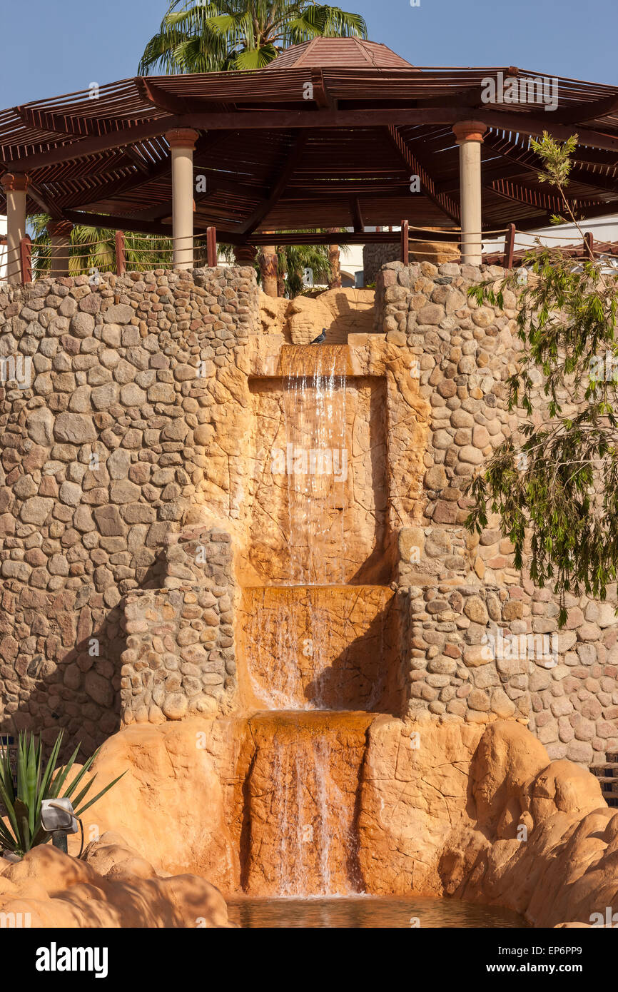 wooden gazebo with a waterfall, Egypt Stock Photo Alamy