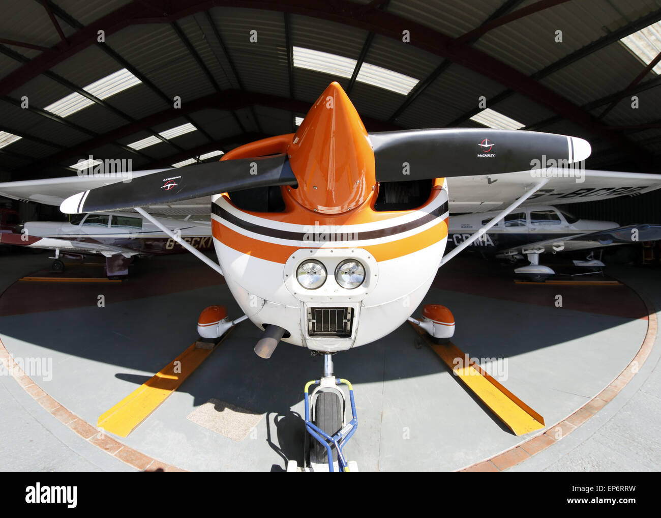 Propeller of Cessna 172 light aircraft. Stock Photo