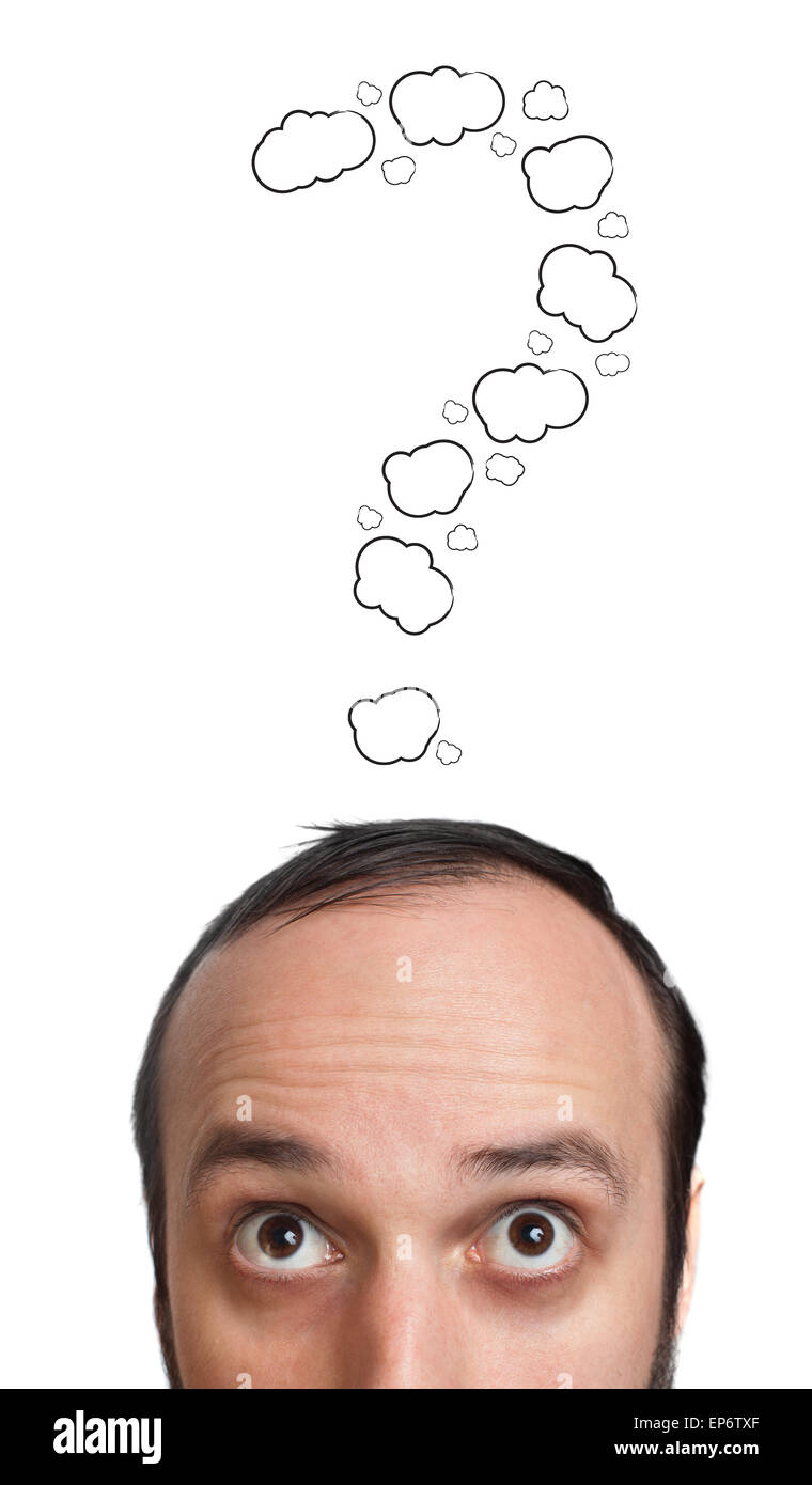 Funny Young guy with question mark over his head Stock Photo - Alamy