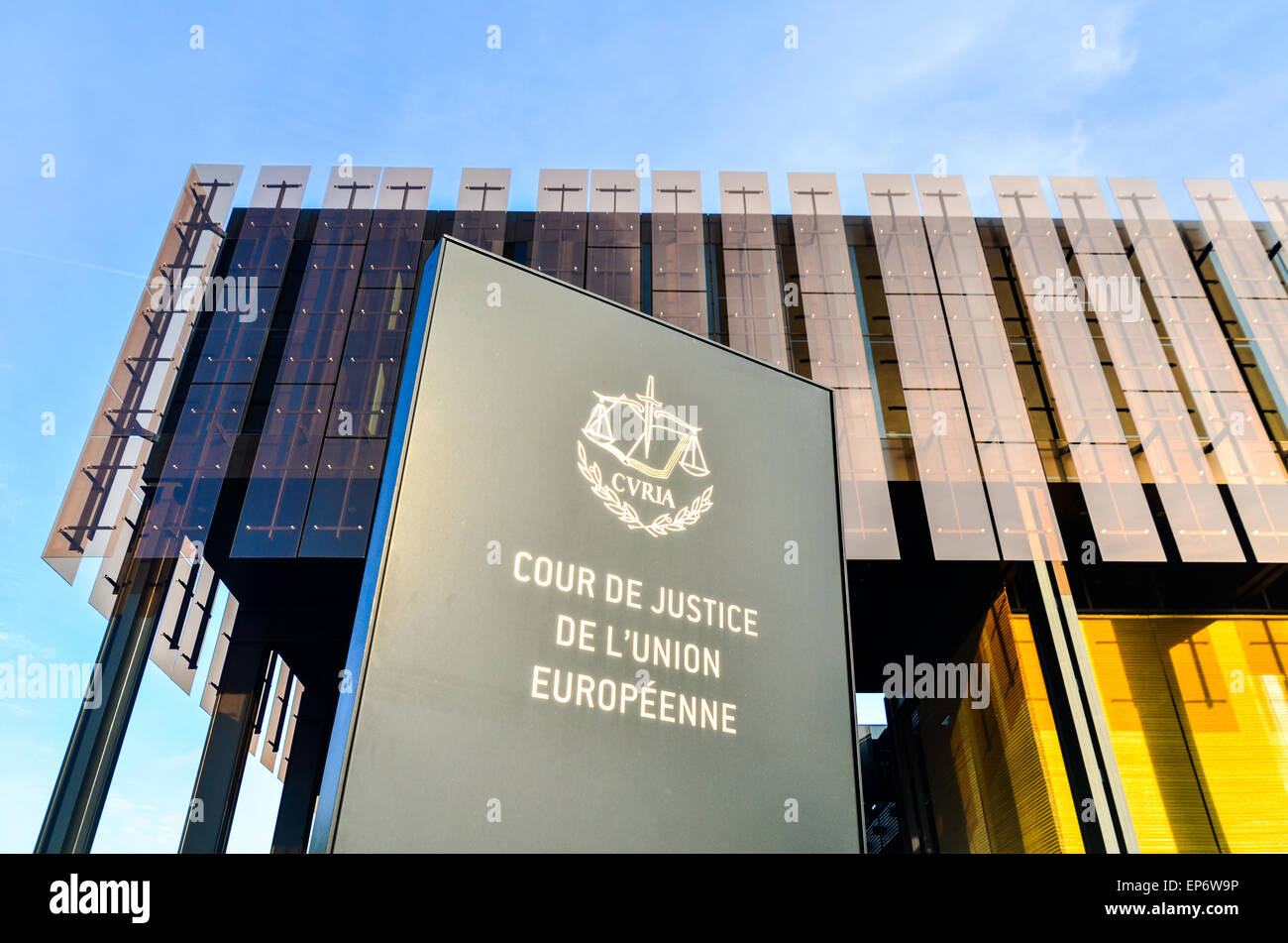 Sign of the Court of Justice of the European Union, in European Quarter, Kirchberg, Luxembourg Stock Photo