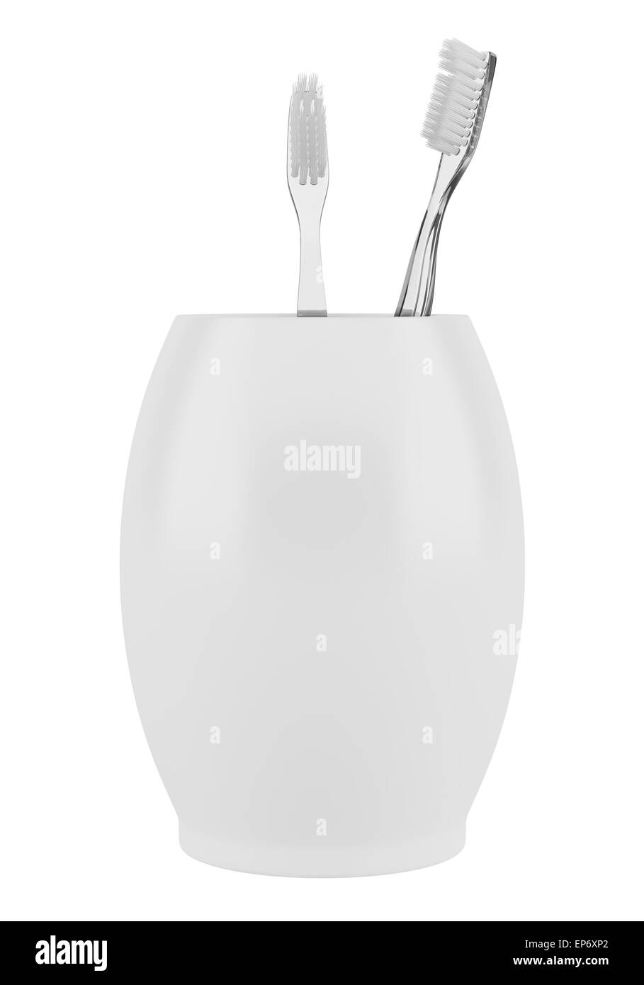 two toothbrushes in bowl isolated on white Stock Photo Alamy