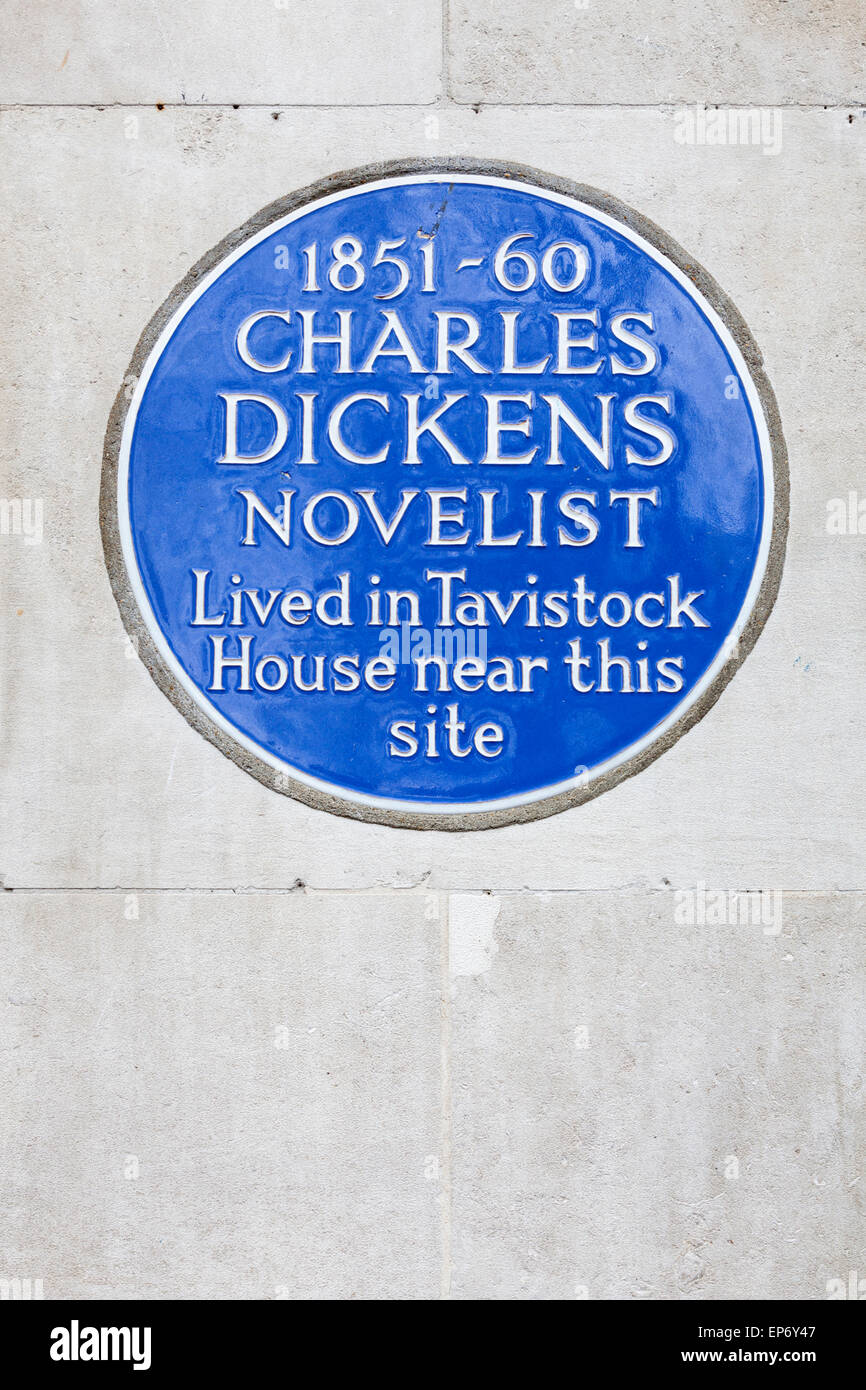 Blue plaque for Charles Dickens at Tavistock House, London, England, UK Stock Photo