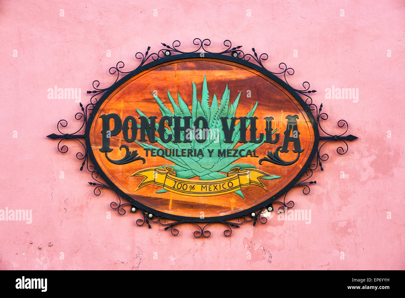 Sign at liquor store on Calle 41 in Valladolid, Yucatan state, Mexico Stock Photo