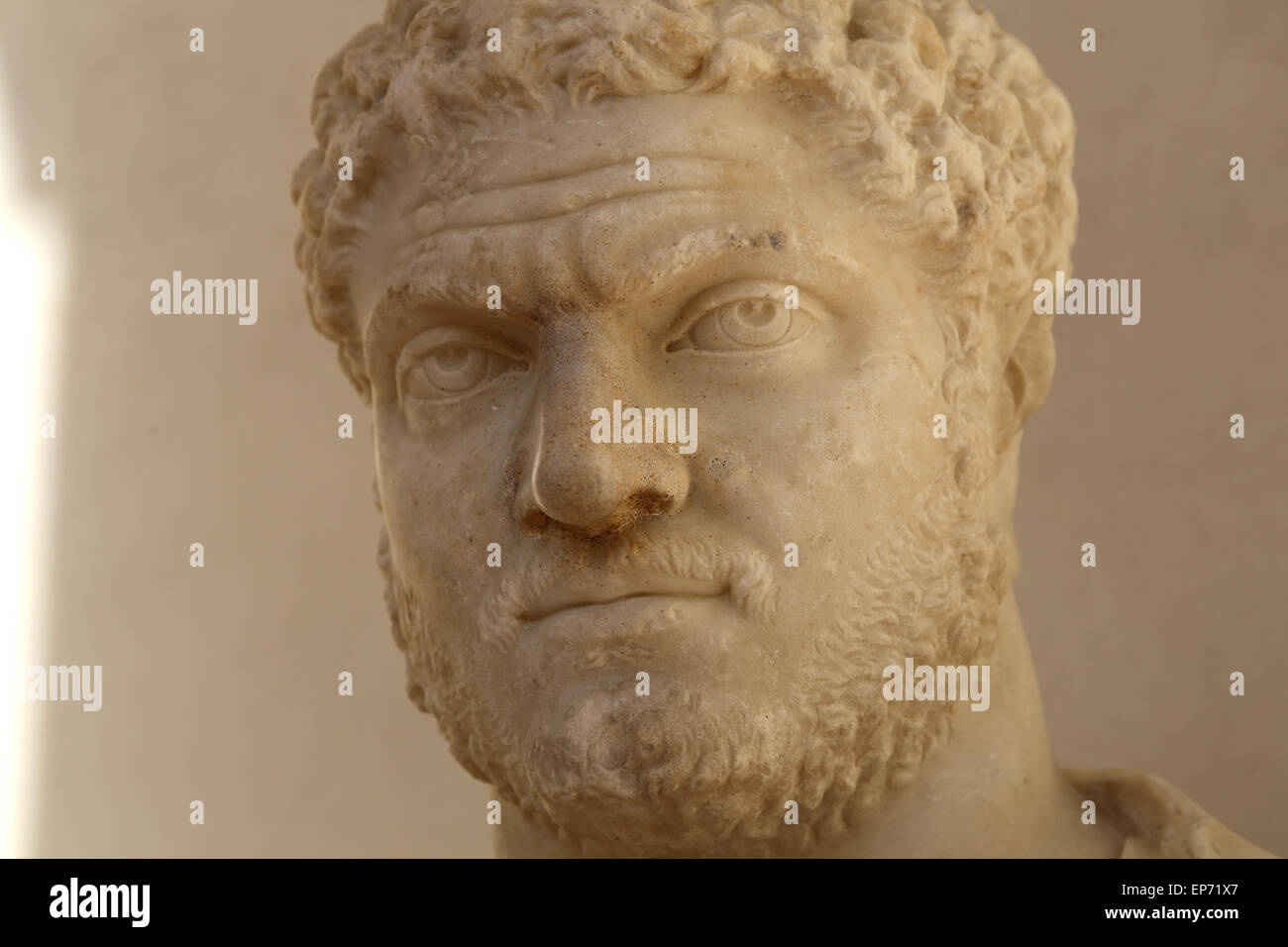 Caracalla (188-217 AD). Roman emperor. Severan Dynasty. Bust. Rome. Roman Forum, House of the Vestal Virgins. 209-211 AD. Rome. Stock Photo