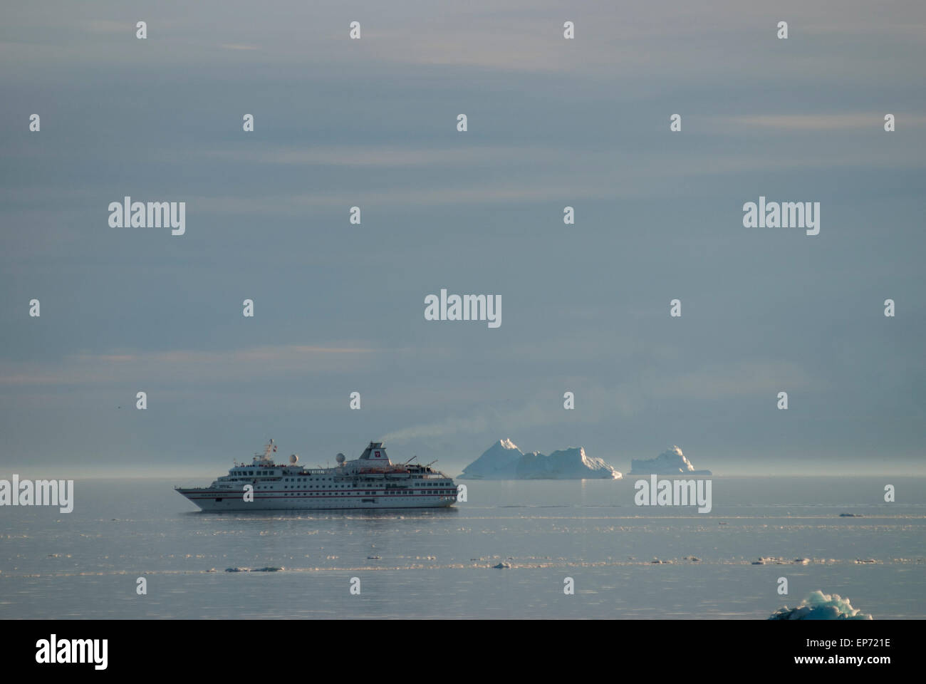 Giant Icebergs of Disko Bay near Illulisat, Greenland, a popular cruise destination Stock Photo