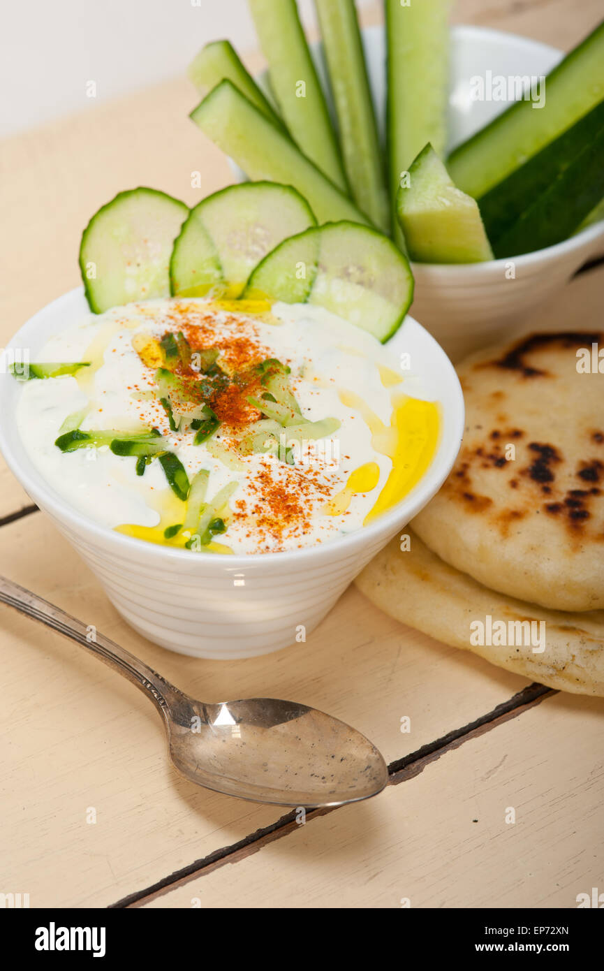 Arab middle east salatit laban wa kh’yar Khyar Bi Laban goat yogurt and cucumber salad Stock Photo