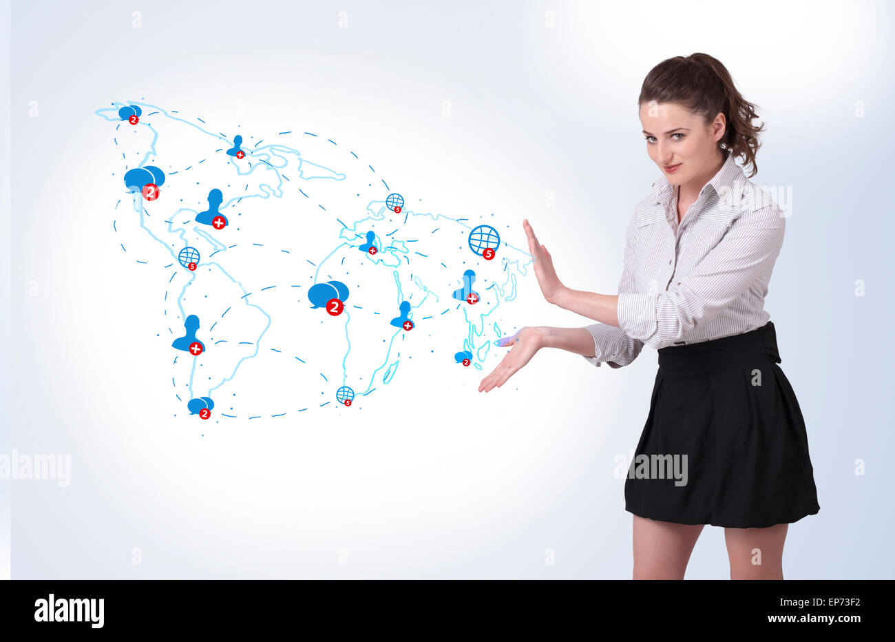 Young business woman presenting social map Stock Photo - Alamy
