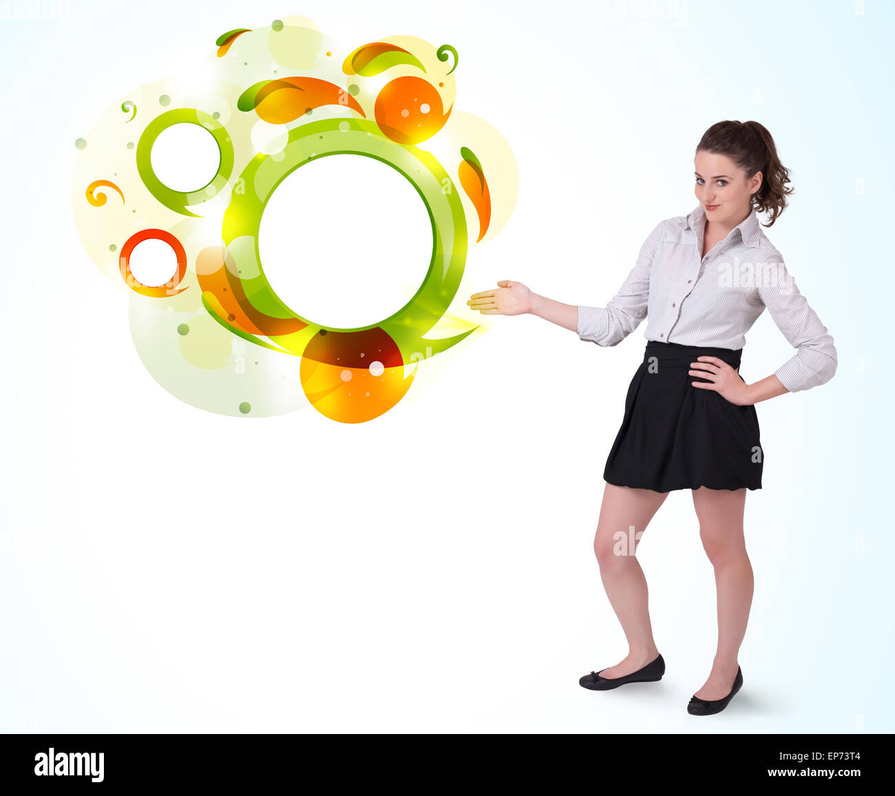 Young business woman presenting abstract copyspace Stock Photo - Alamy
