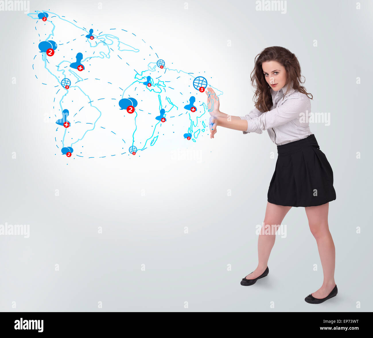 Young business woman presenting social map Stock Photo - Alamy