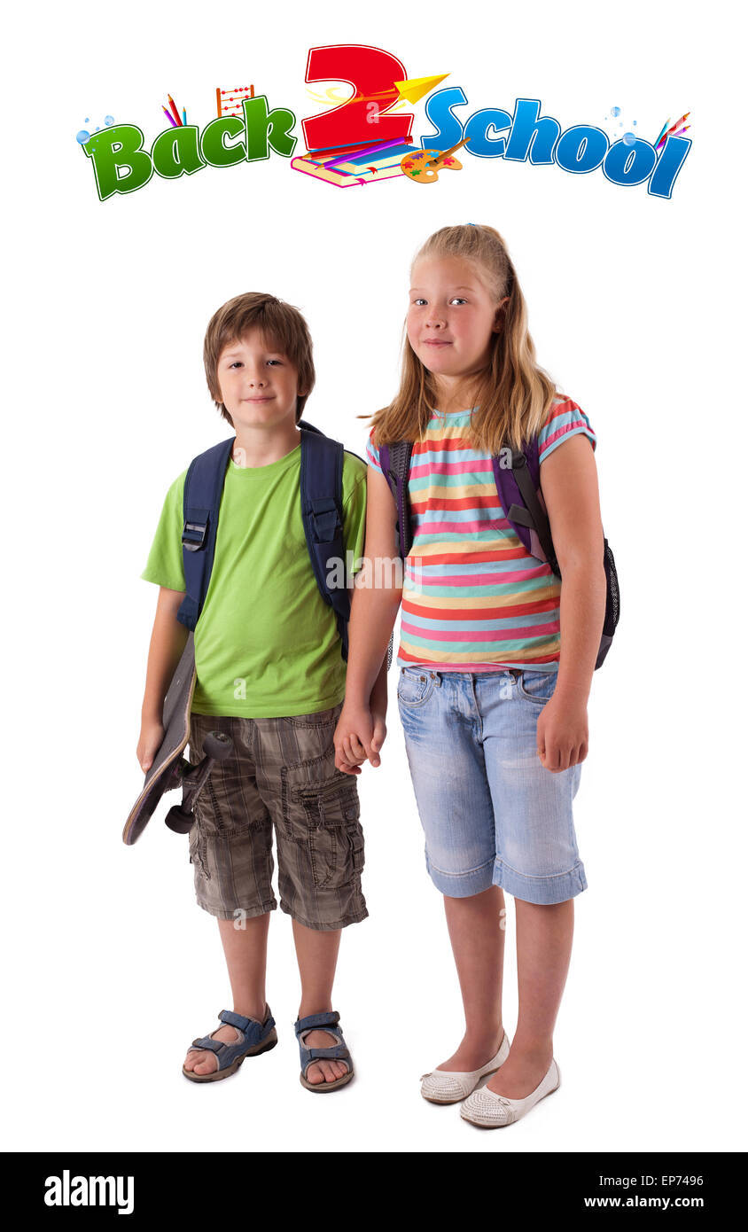 Kids with back to school theme isolated on white Stock Photo - Alamy