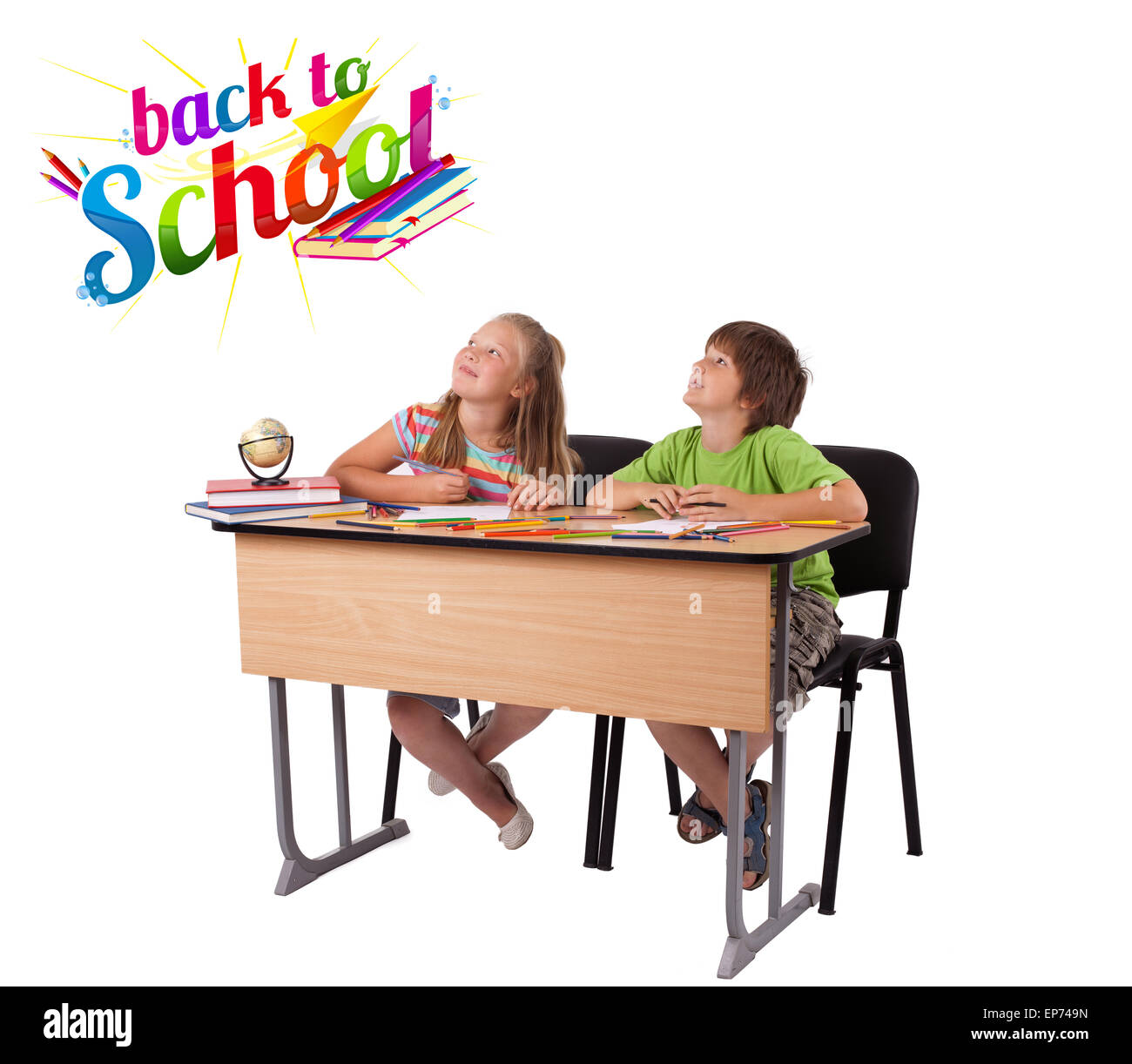 Kids with back to school theme isolated on white Stock Photo - Alamy